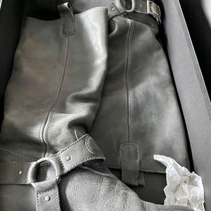 {Saks Fifth Avenue} Grey Moto Boots